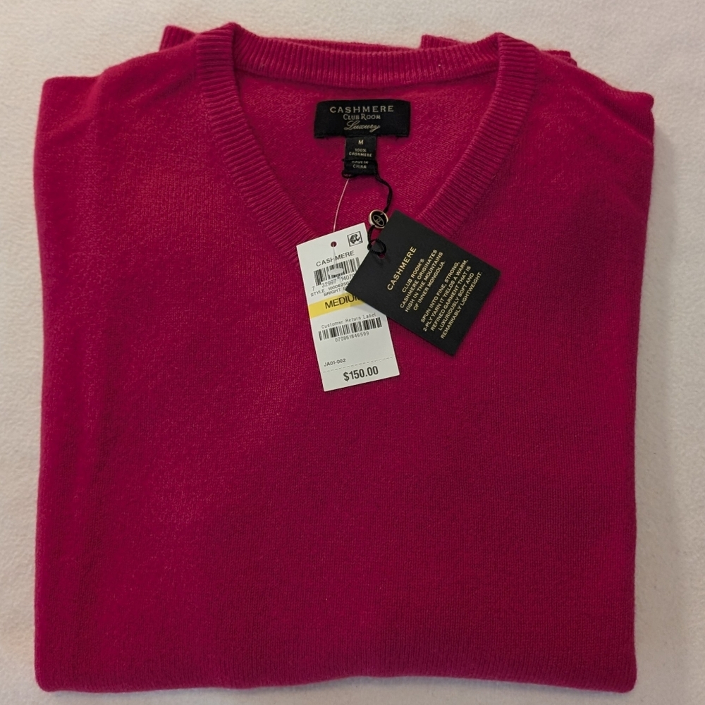 NWT! Men's 100% Cashmere Club Room Bright Berry Sweater-Size M